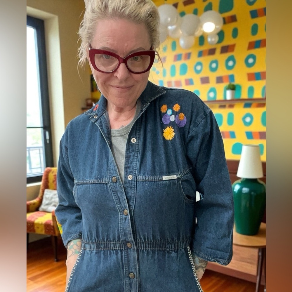 Hand embroidered Dreams custom Blue Denim Mechanic Jumpsuit Coveralls - Picture 2 of 12